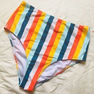 Cupshe Striped High Cut Hi Waist Bikini Bottom L